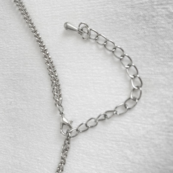 Silver Tone 8-Charm Necklace Opera Length Double Stranded Ball & Cable Chains - Picture 9 of 12